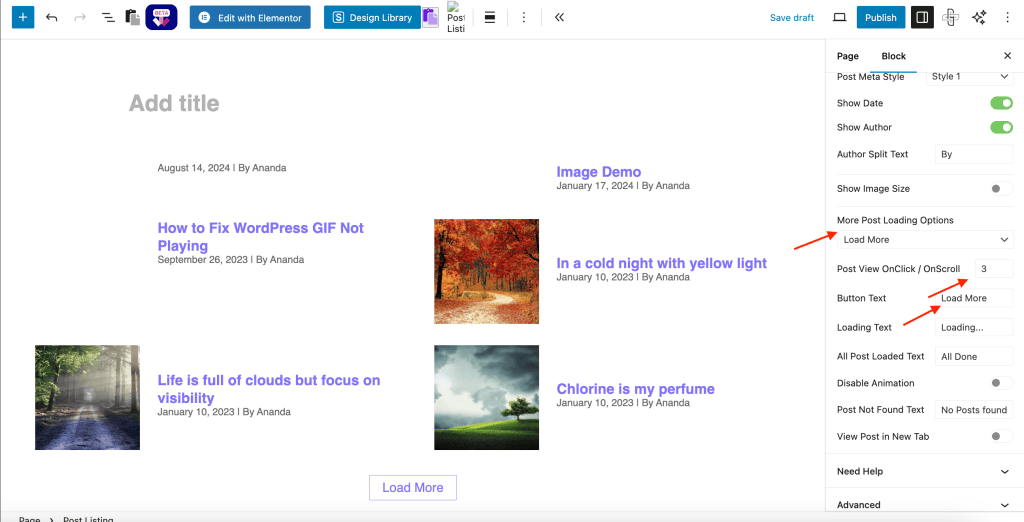 Post view on click