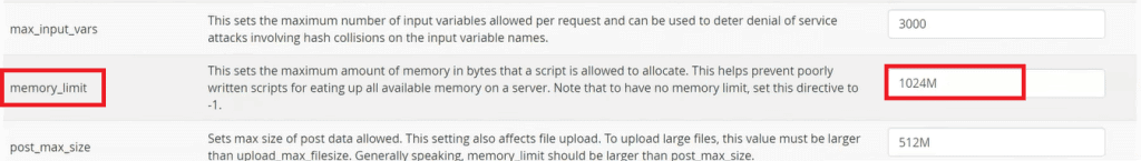 PHP memory limit of your website