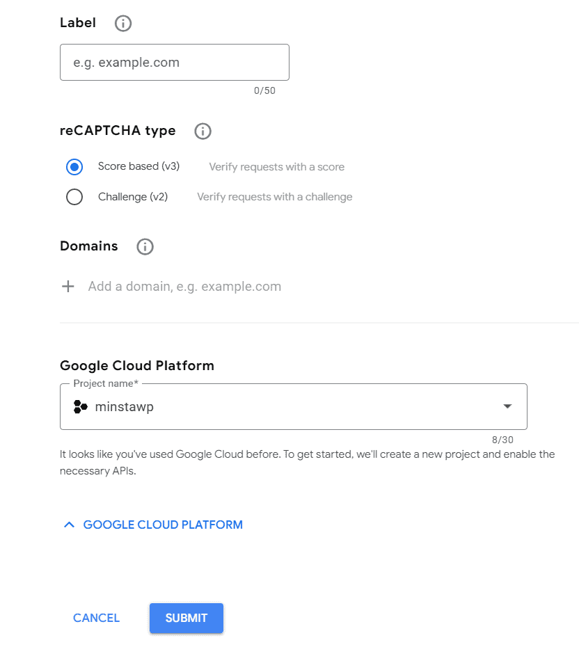 Register for reCAPTCHA