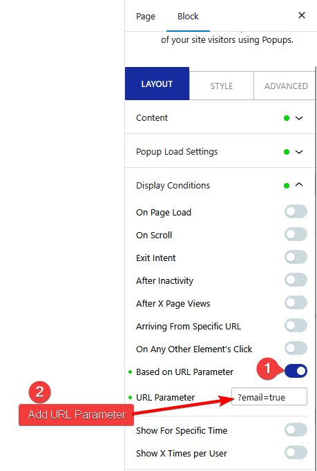 pop up builder url parameter