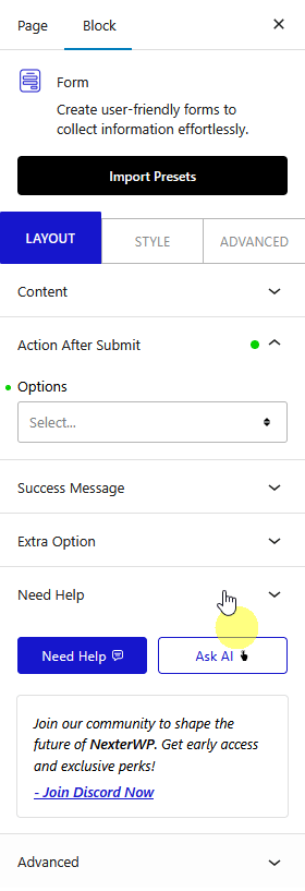 form action after submit new