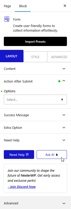 form action after submit slack new