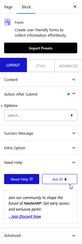 form action after submit webhook new
