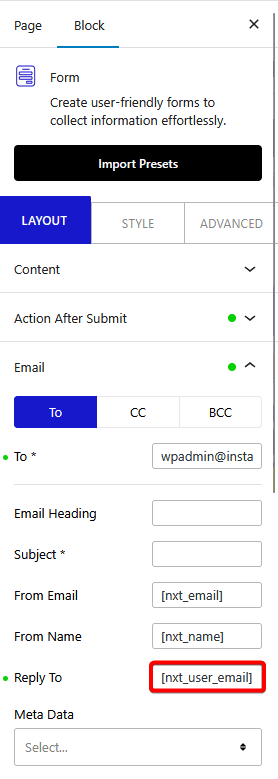 form reply to new