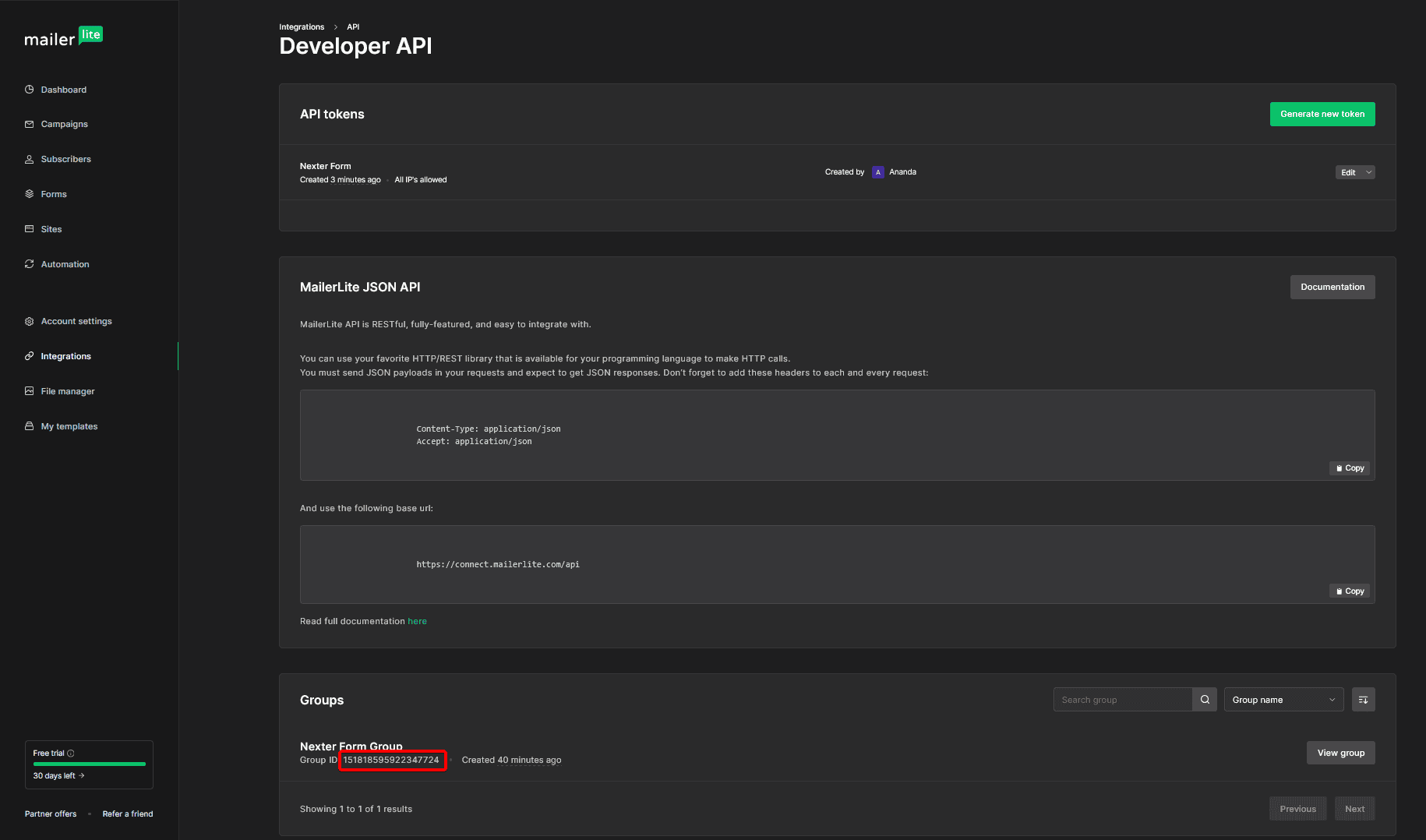 mailerlite group id 2 1