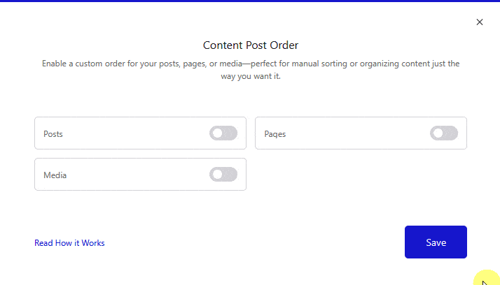 How to Reorder Posts in WordPress? 2 content post order popup