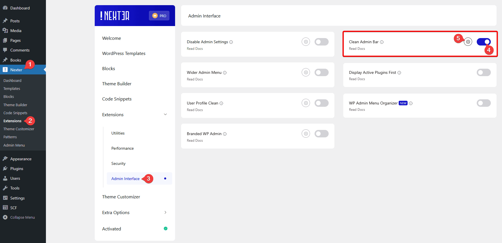 enable clean admin bar new