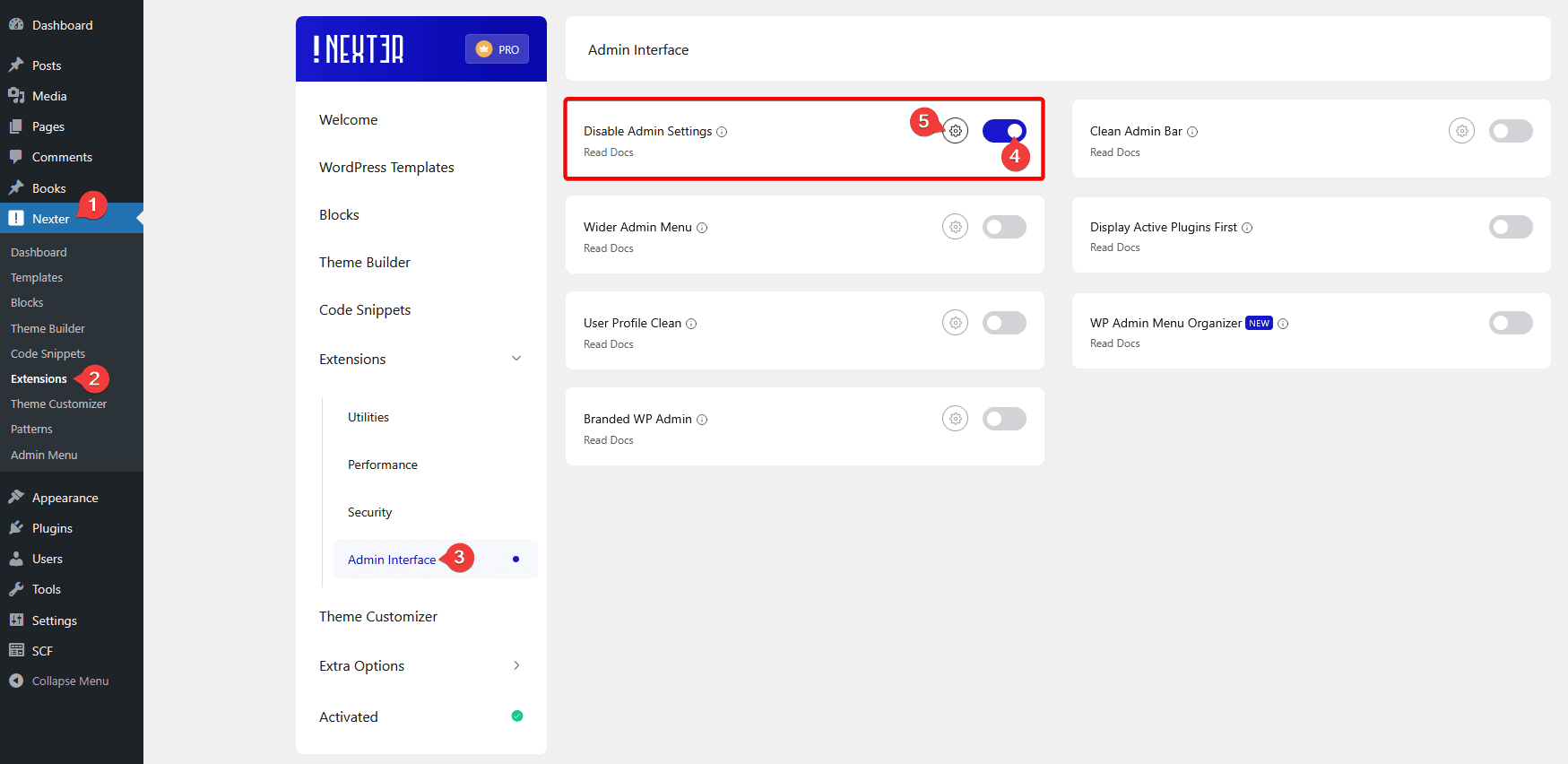 enable disable admin settings new