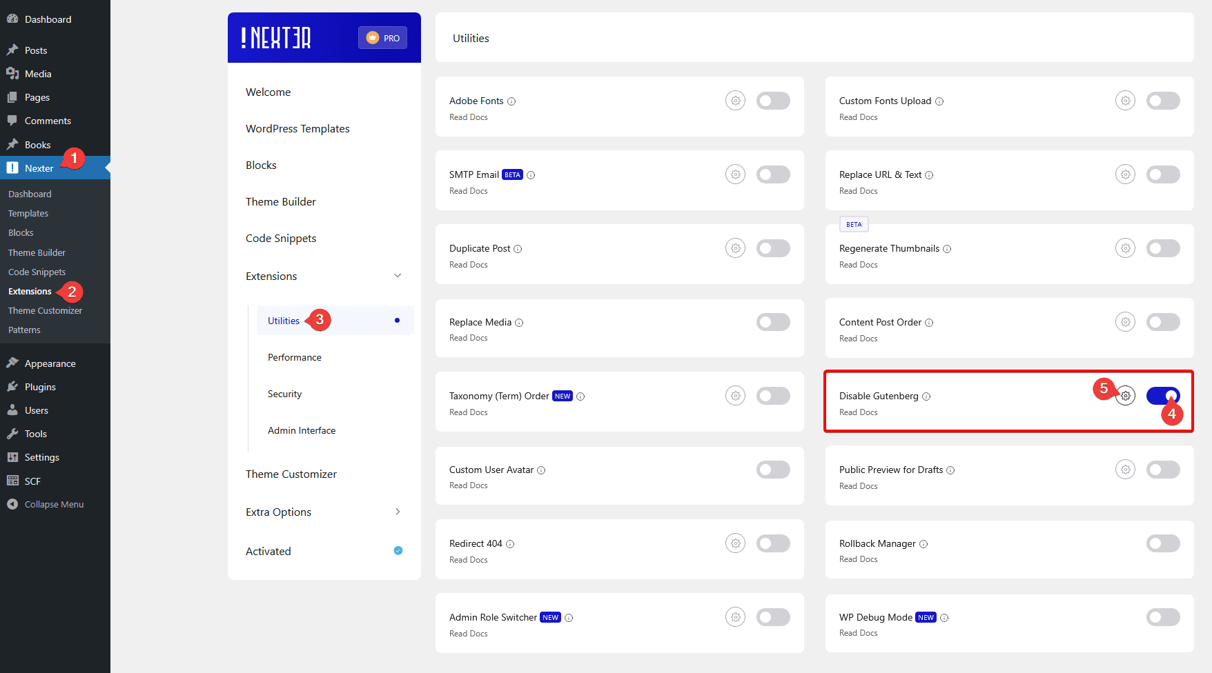 enable disable gutenberg new