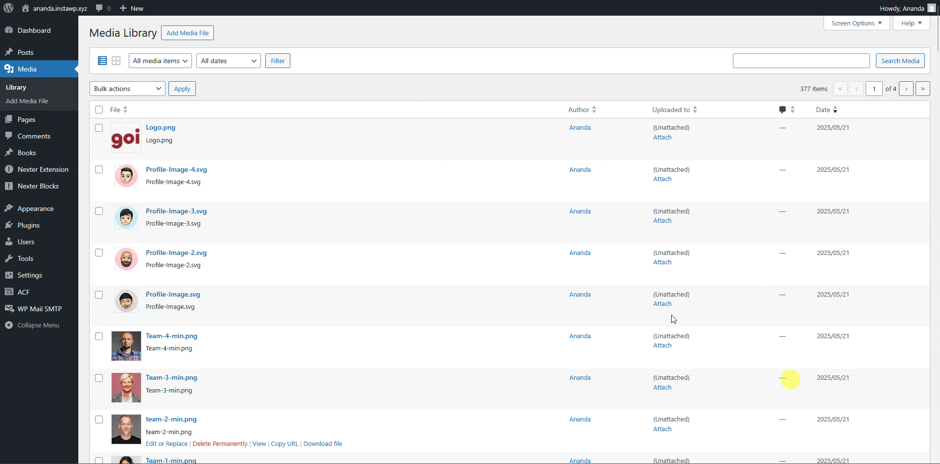 How to Replace Media Files in WordPress? 2 replace media list view