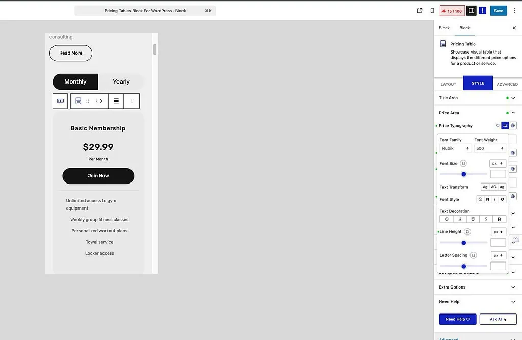 Pricing Table Responsive Image