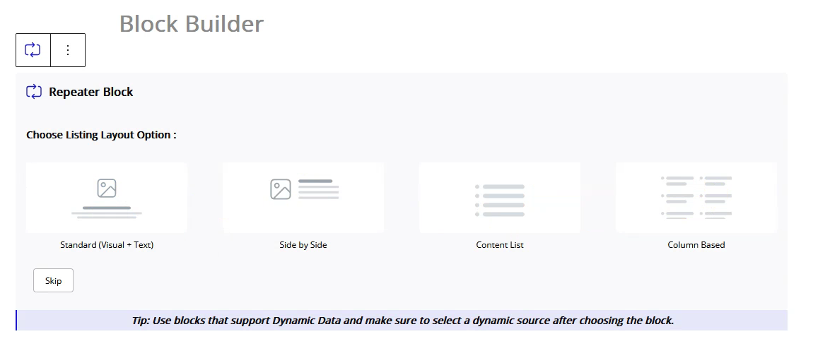 Introducing Glassmorphism(Liquid Glass Effect) & Repeater Block in Nexter Block (Support ACF & JetEngine) WordPress 9 Repeater Block Choose Listing layout Option Image