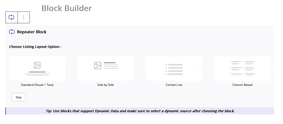 Repeater Block Choose Listing layout Option Image