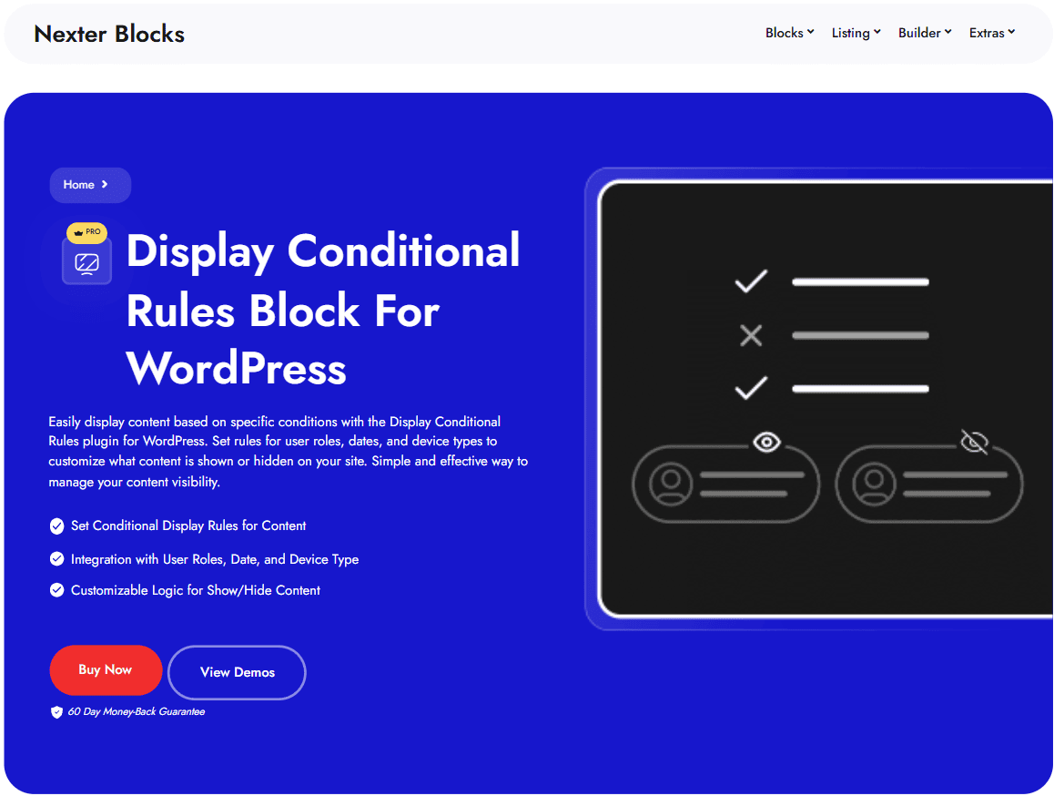 display conditional rules block for wordpress image