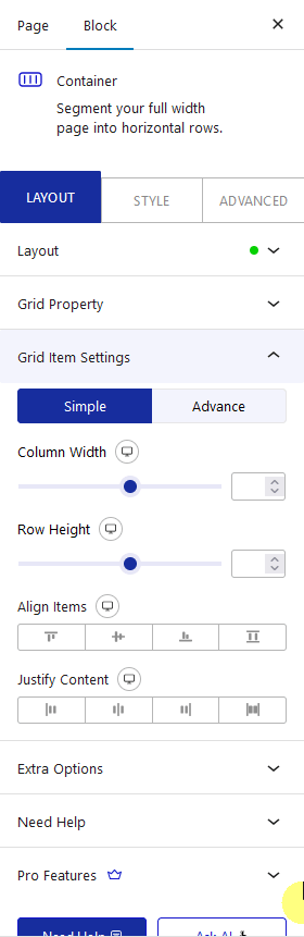 How to Create Grid Container in WordPress? 4 grid item settings