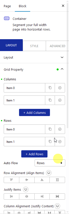 How to Create Grid Container in WordPress? 2 grid property columns