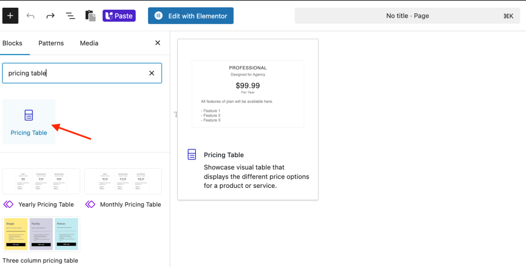 How to Create Multi Column Pricing Table in WordPress (Gutenberg) 5 image