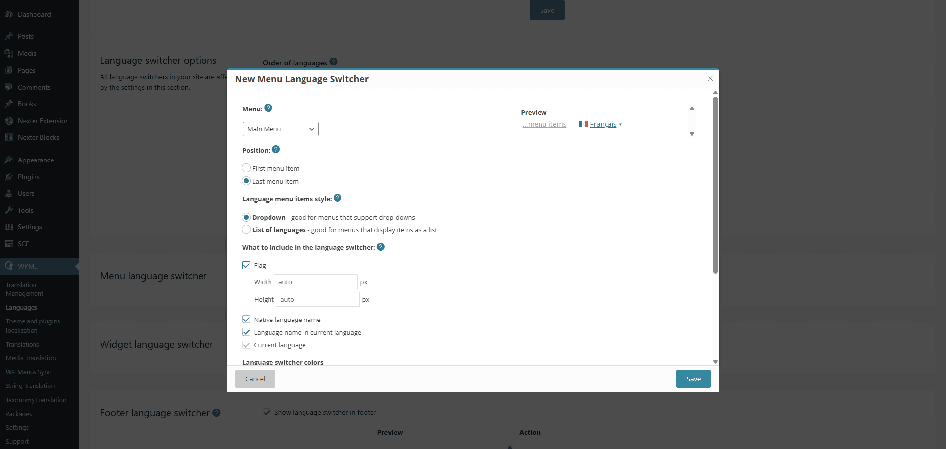 wpml language switcher popup