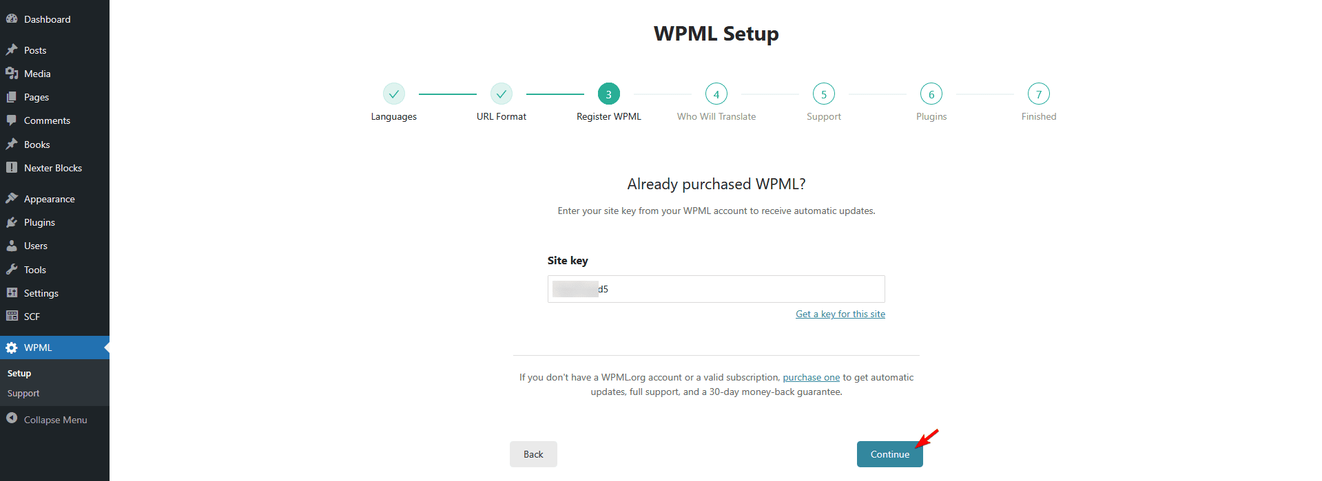 wpml site key
