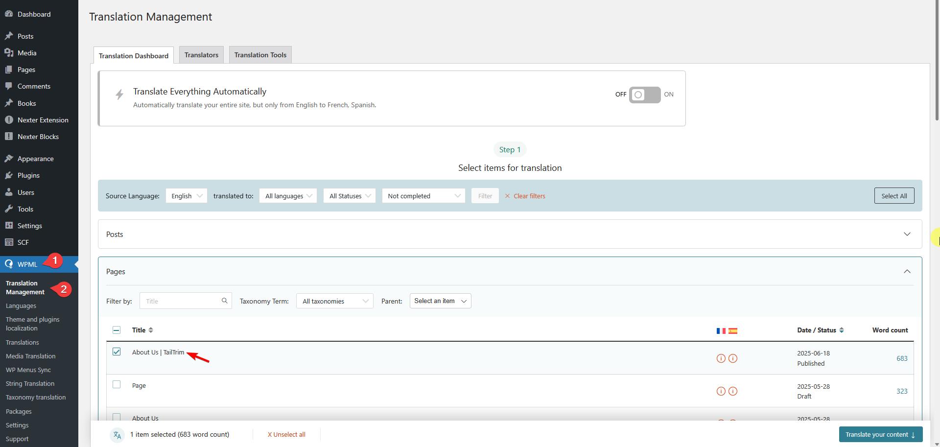 How to Create a Multilingual Website with Nexter Theme and WPML? 13 wpml translate page