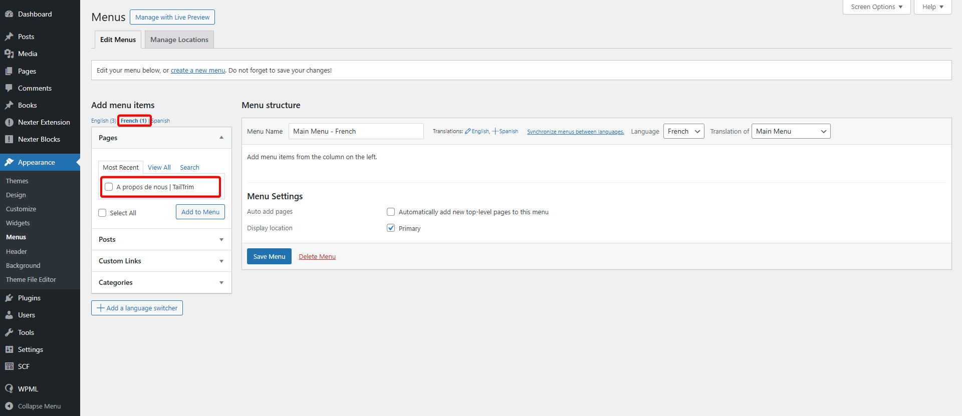 How to Create a Multilingual Website with Nexter Theme and WPML? 21 wpml translated menu