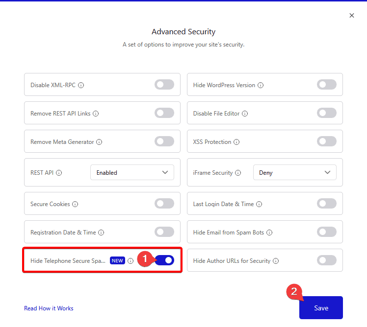 hide telephone secure spam bots