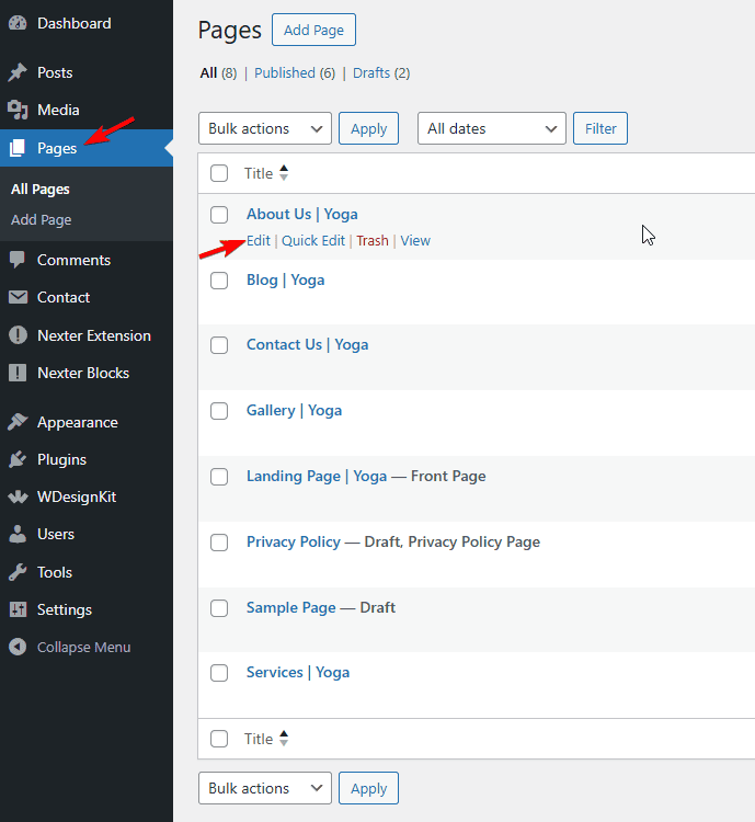 nexter blocks edit page template new