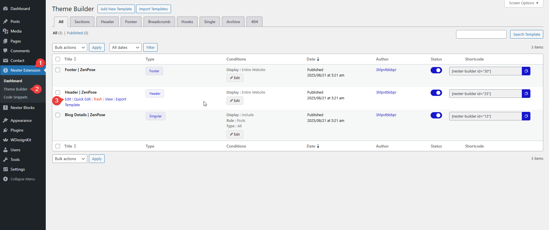 nexter blocks edit theme builder template