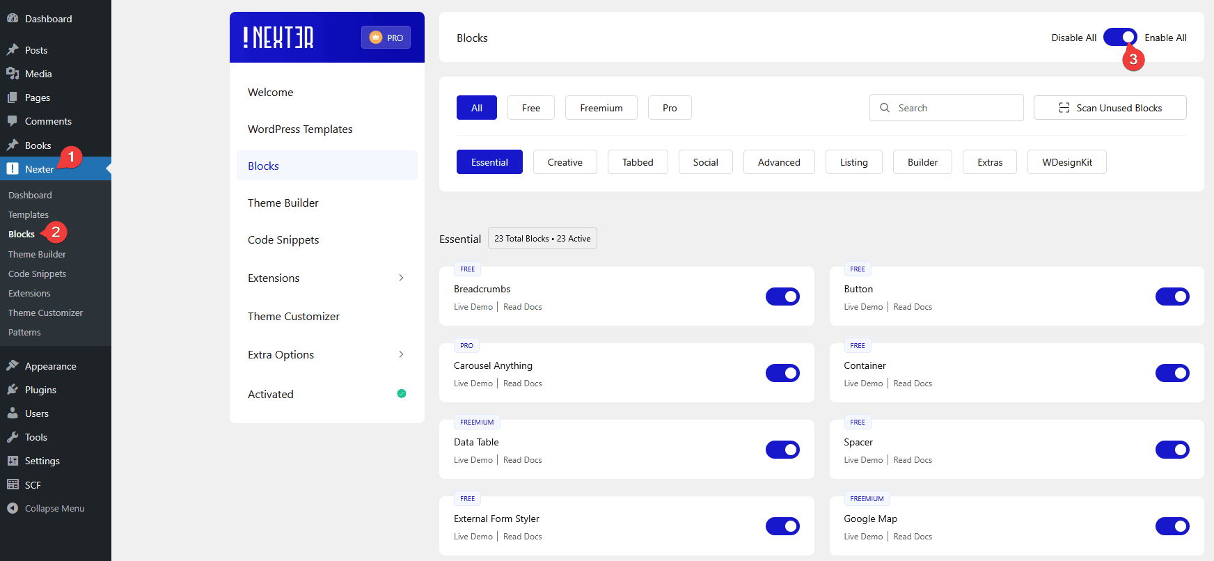 nexter blocks enable all blocks new
