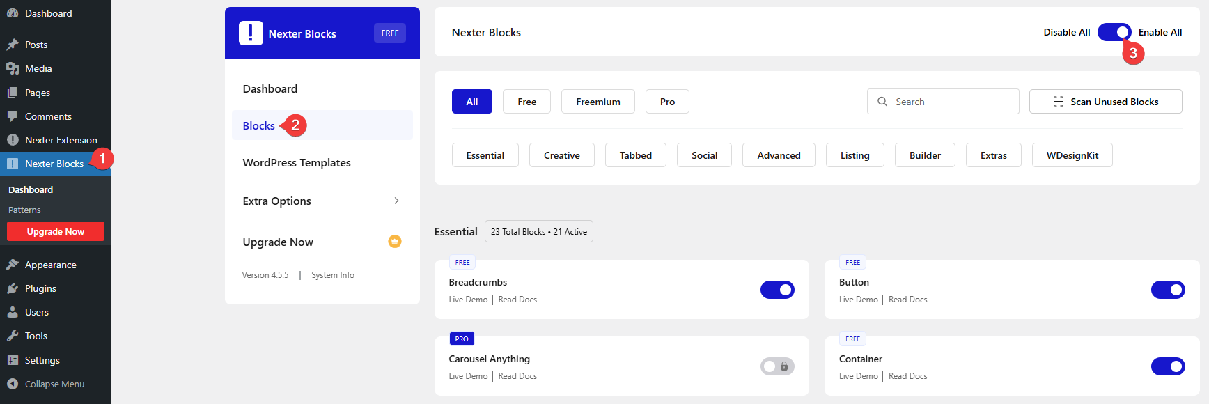 nexter blocks enable all blocks