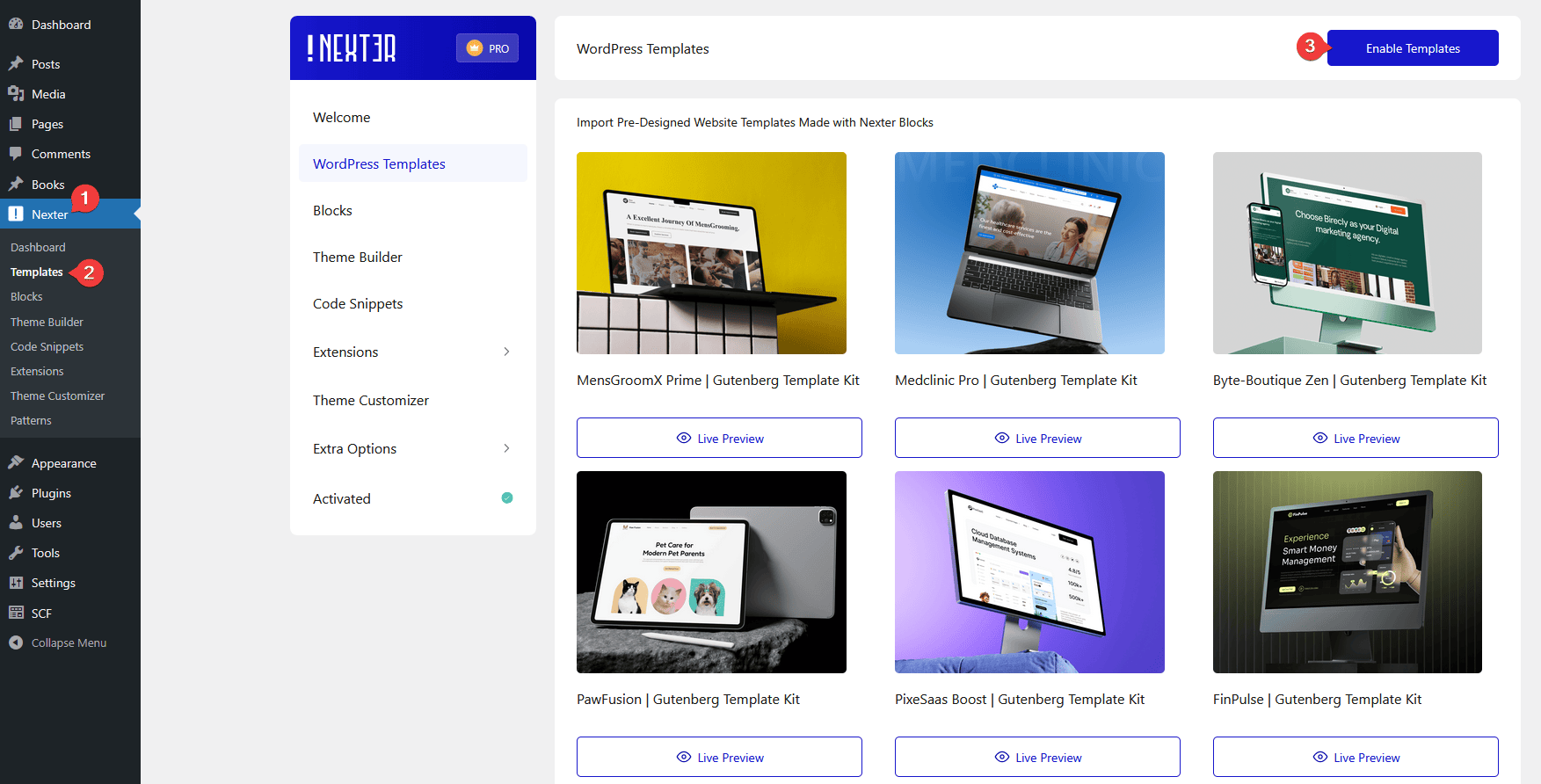 nexter enable templates