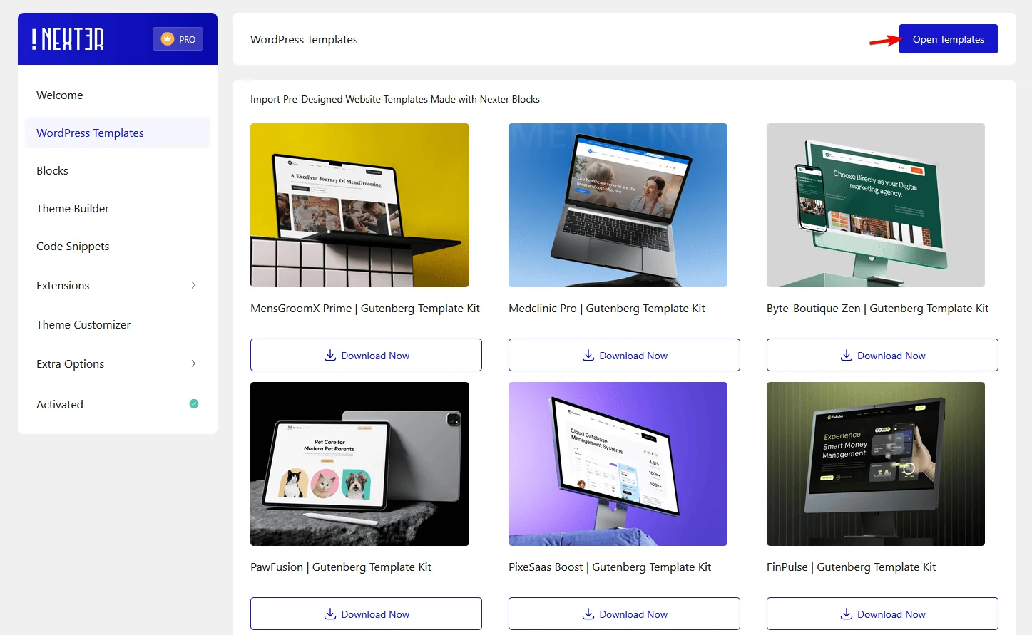 nexter open templates