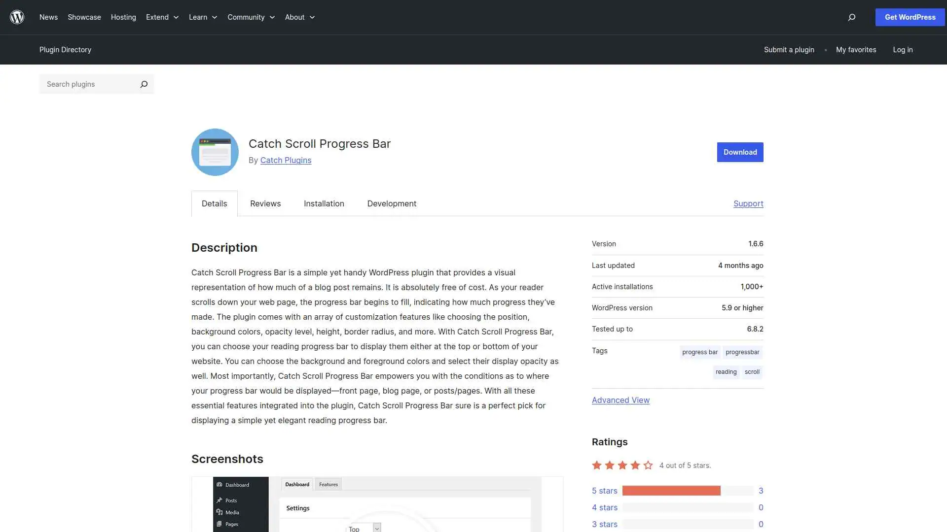 Catch Scroll Progress Bar