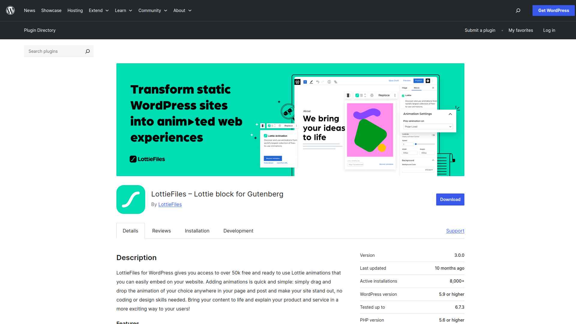 Lottie block for Gutenberg image