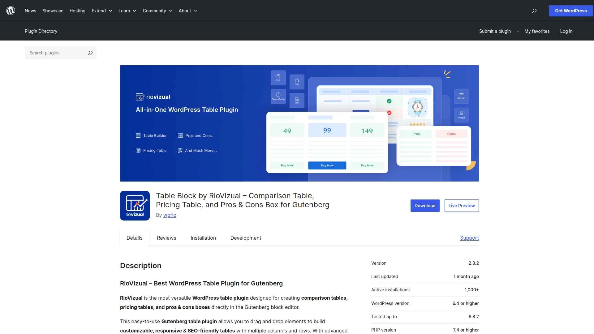 Table Block by RioVizual