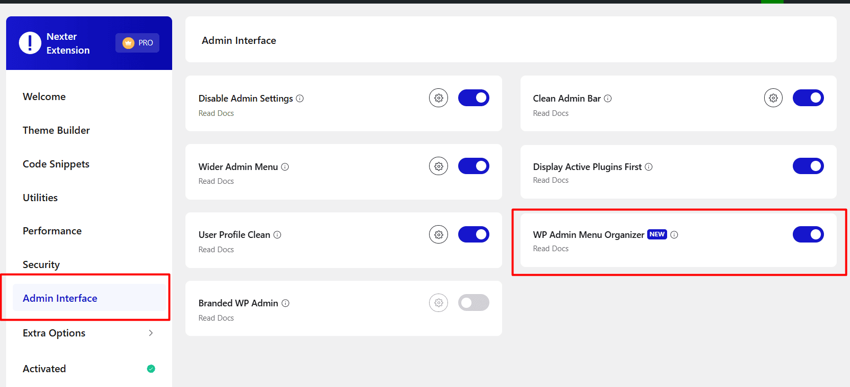 Introducing the Latest Nexter Extension Features: From SMTP Email to Stronger Security 15 nexter extension pro admin interface wp admin menu organizer
