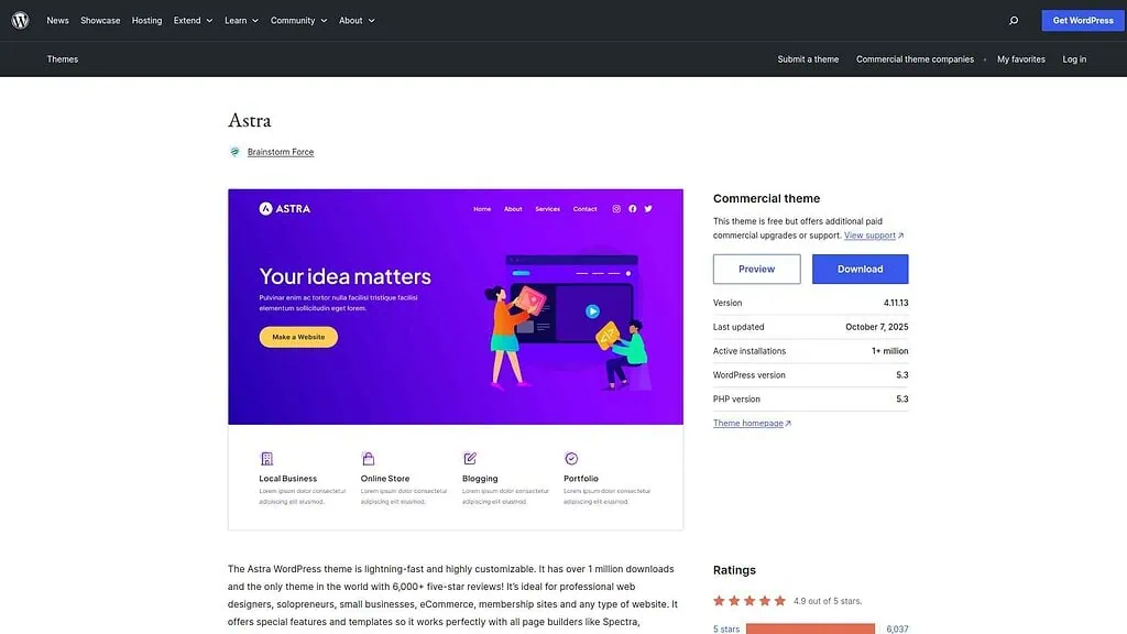 Astra Theme Landing Image