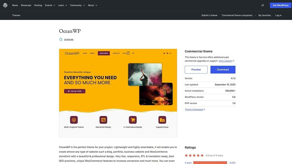 OceanWP Landing Image