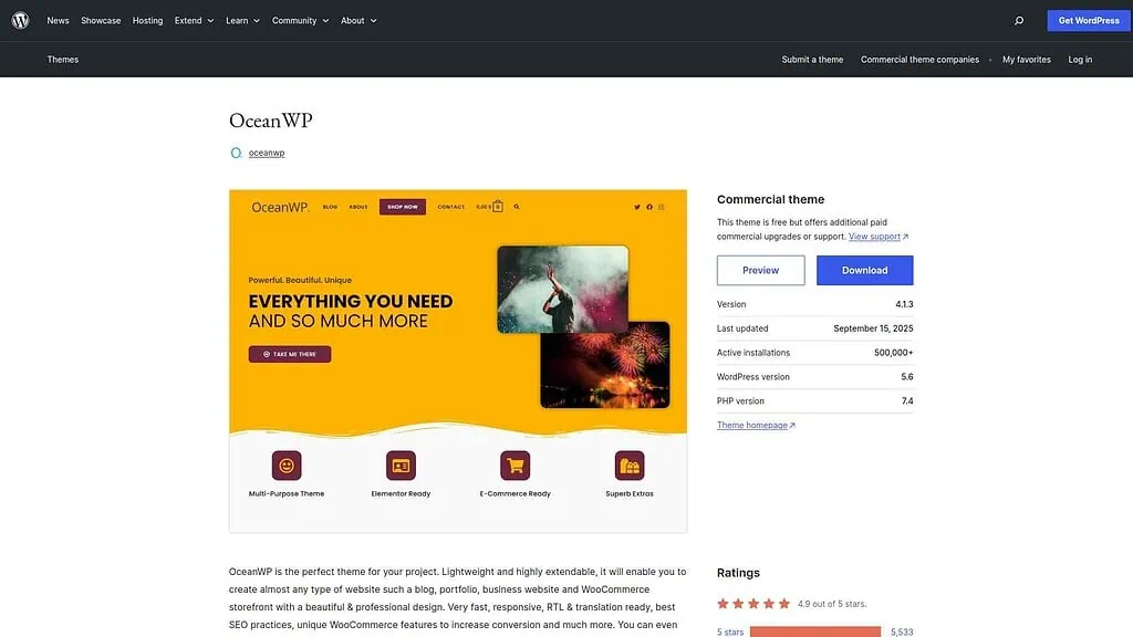 OceanWP Landing Image