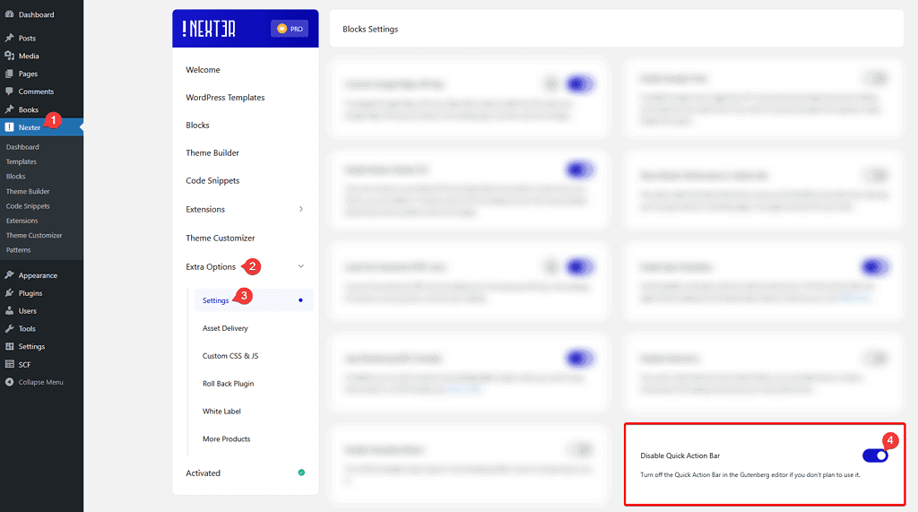 How to Use the Quick Action Bar in Nexter Blocks? 1 disbale quick action bar new