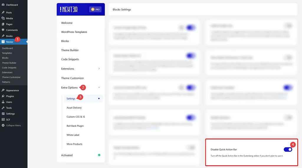 disbale quick action bar new