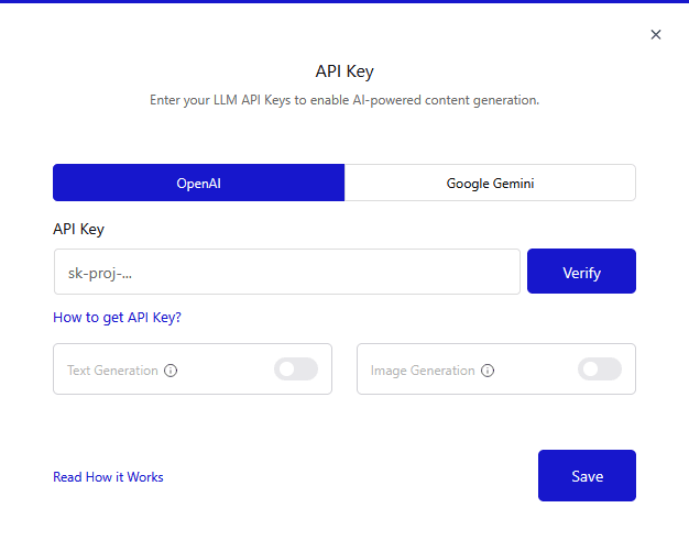 How to Use the AI Image Generator of Nexter Blocks? 2 api key popup