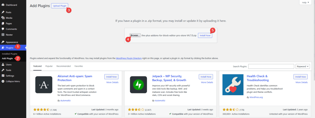 nexter blocks install new plugin