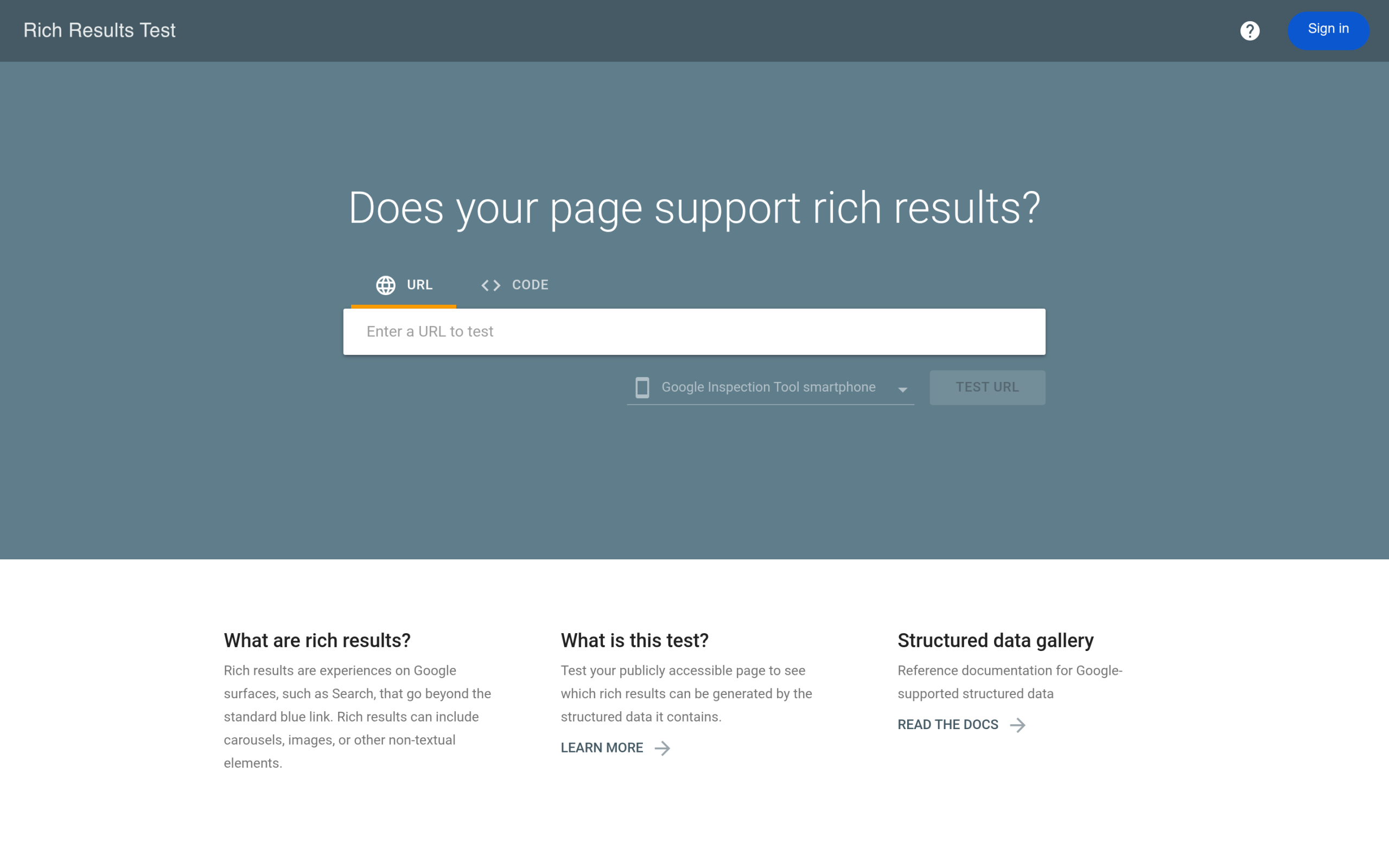 Google Rich Results Test tool used to validate breadcrumb structured data
