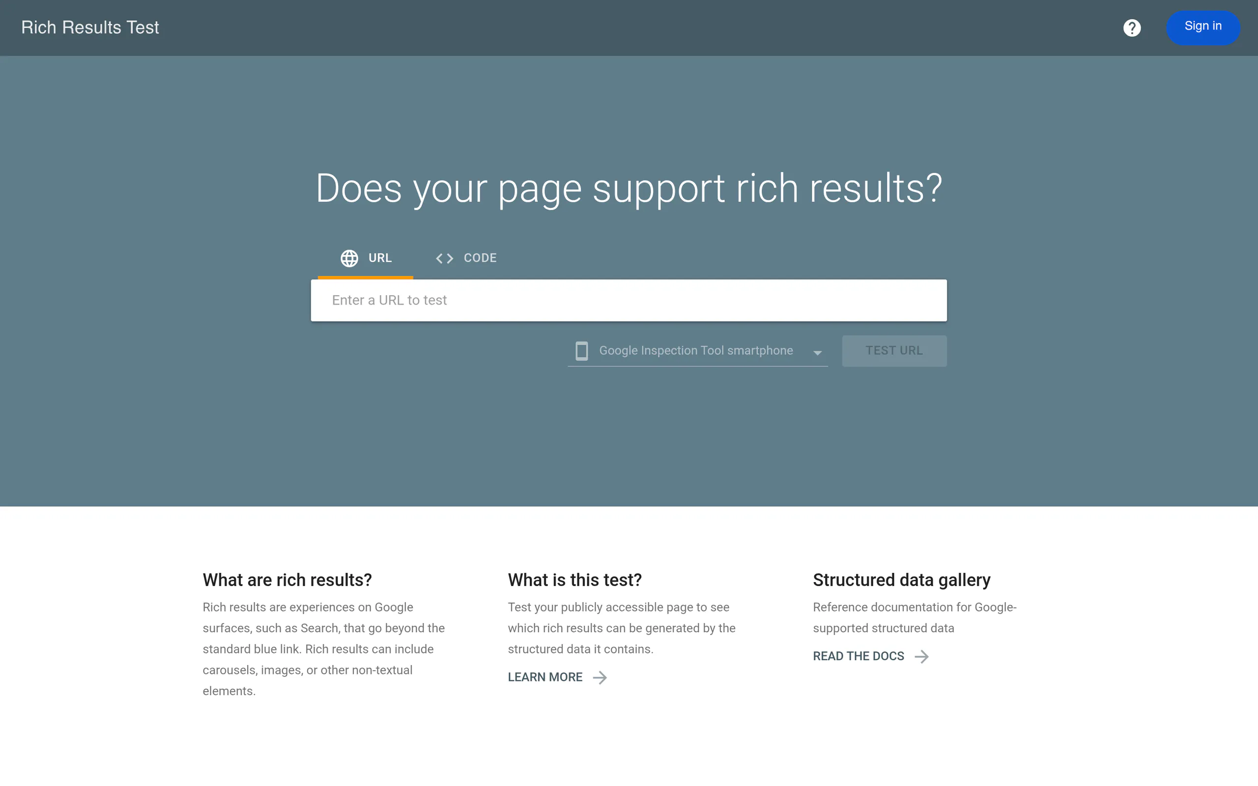 Google Rich Results Test tool used to validate breadcrumb structured data