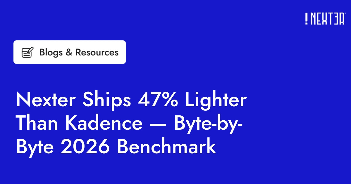 NexterWP vs Kadence: Speed Benchmark on Identical WooCommerce Sites (2026 Data) Nexter ships 47% lighter than Kadence — byte-by-byte 2026 benchmark