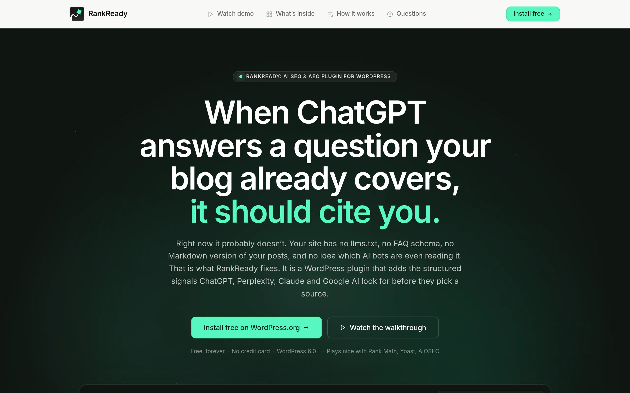 RankReady WordPress plugin generates llms.txt and llms-full.txt