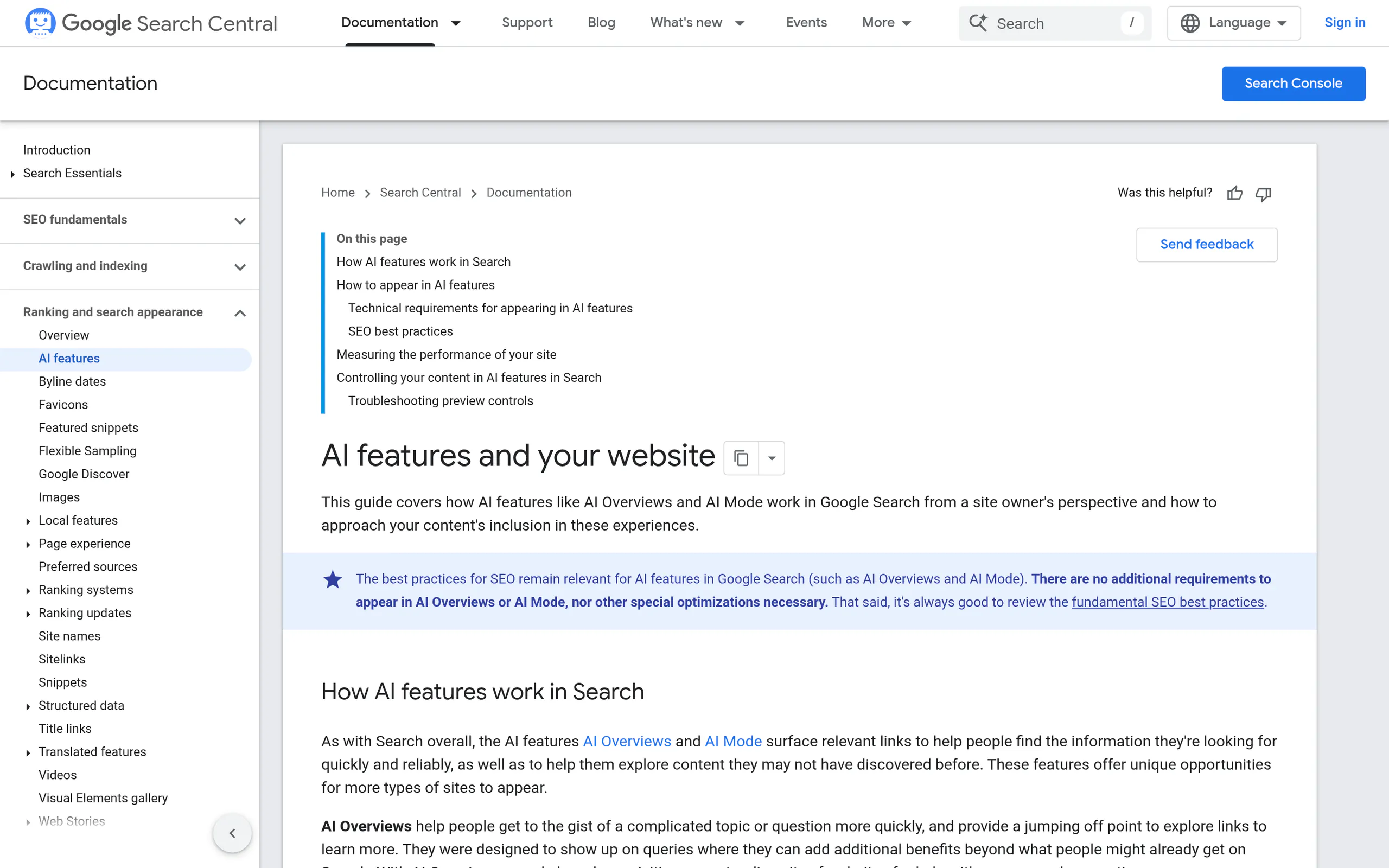 Google documentation on AI features and how content qualifies for AI Overviews
