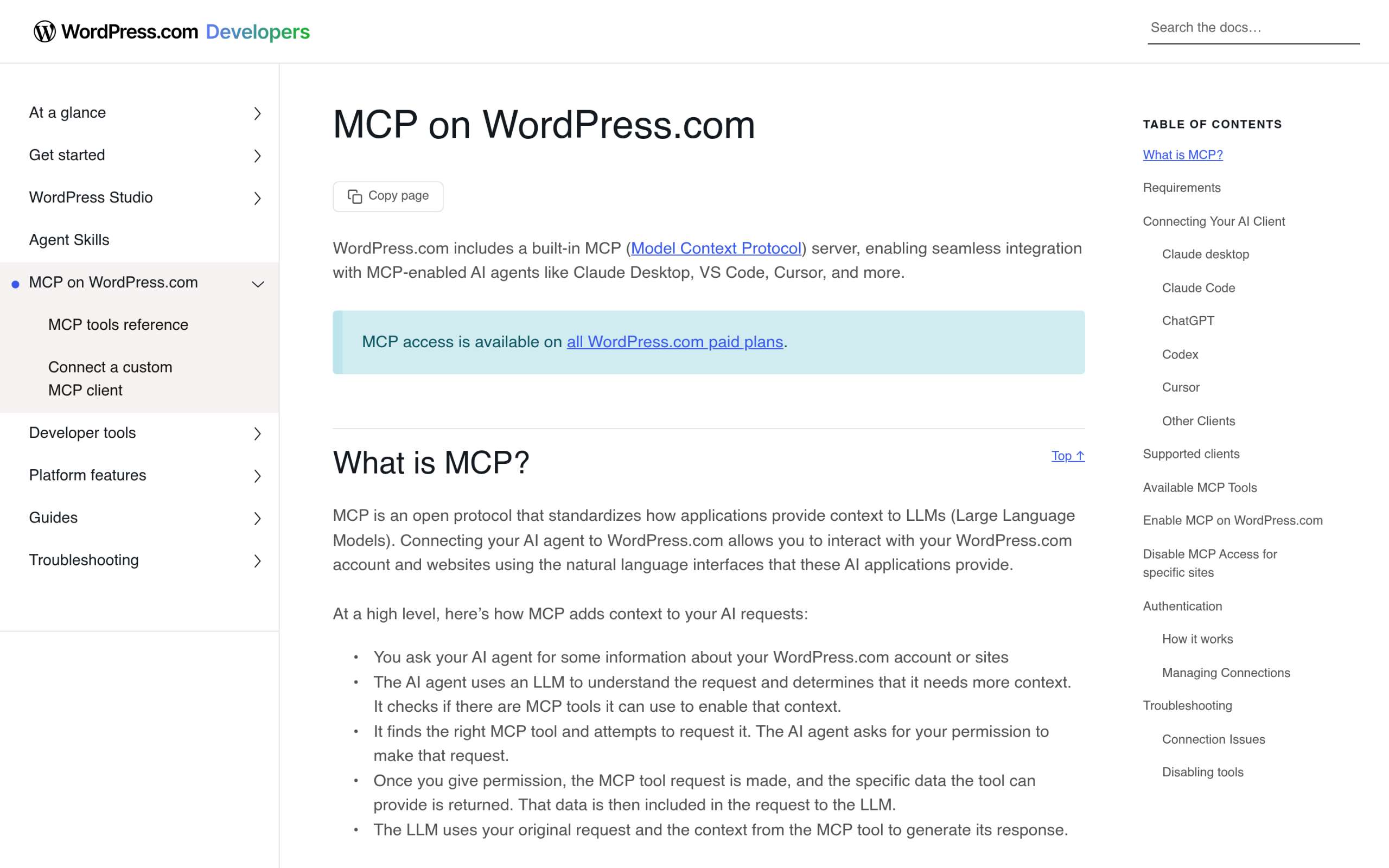 What Is the Model Context Protocol (MCP)? A WordPress Guide for 2026 WordPress.com MCP server documentation for connecting AI agents