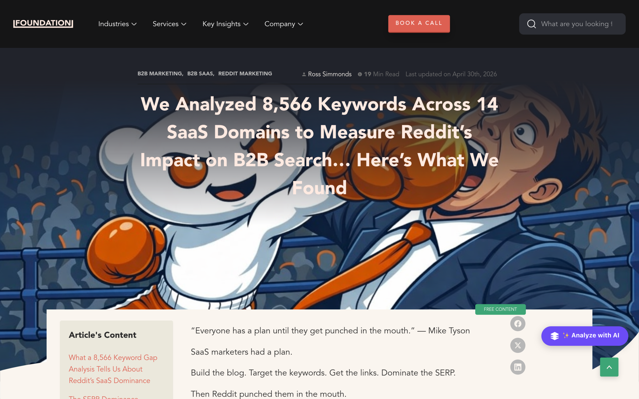 Study showing Reddit outranking B2B SaaS vendors across 8,566 buyer keywords